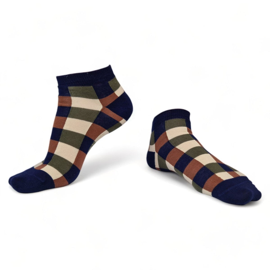 Chaussettes fantaisie CARREAUX EN BUCHES COURTES Coton bio 1