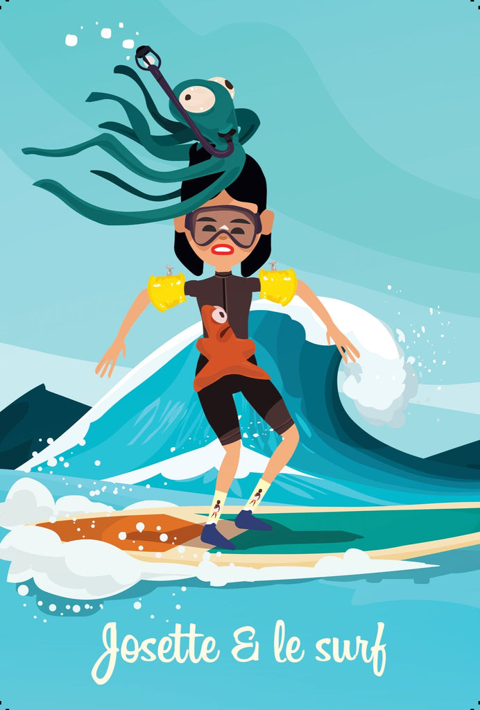 Chaussettes fantaisie Carte postale - Josette & le surf Coton bio 1