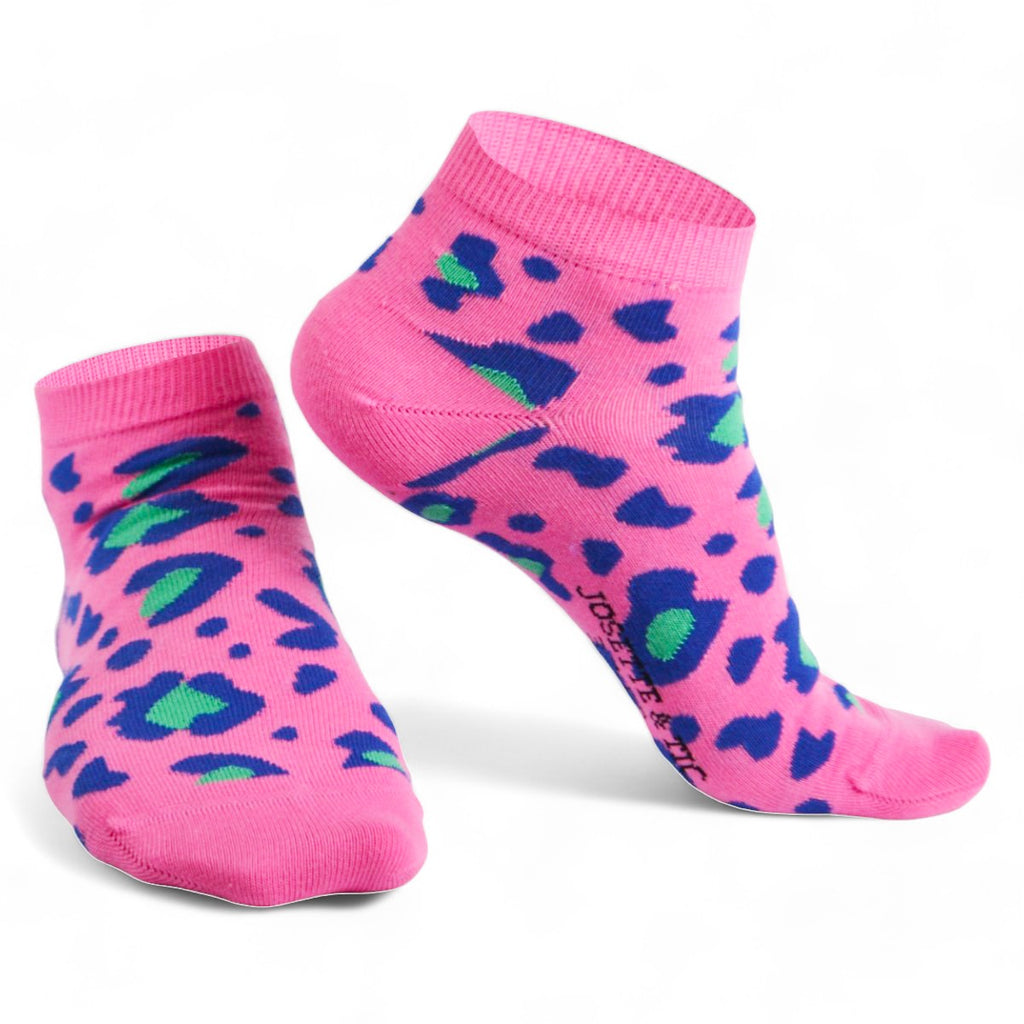 Chaussettes fantaisie LE GUEPARD ROSE COURTES Coton bio 1